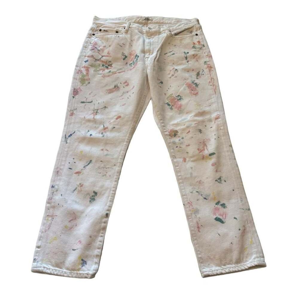 Polo Ralph Lauren The Avery Boyfriend Jeans Size 30R White Paint Splatter